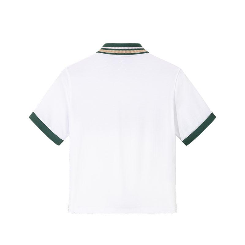 Anta Comfortable Minimalist Letter Striped Color Block Pullover Casual Short Sleeve Polo Shirt Women Tops Snow-White 162528157-1