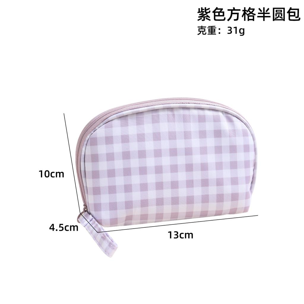 Cute Red Purple Plaid Handbag Zipper Travel Portable Cushion Case & Makeup Pouch Small Large Toiletry Cosmetic Bag for Women