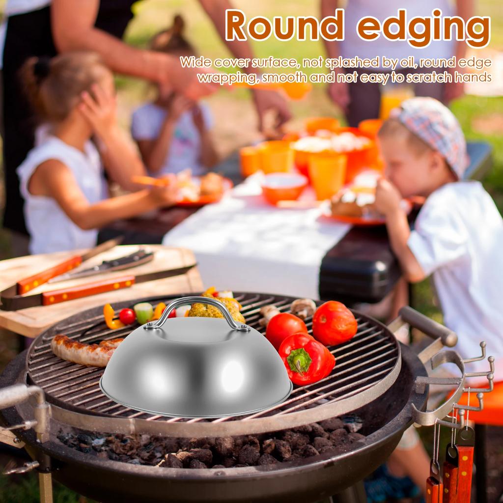 3Pcs Stainless Steel Frying Pan Covers Steak Barbecue Burger Pot Lids Round Covers Universal Restaurant Cookware Kitchenware