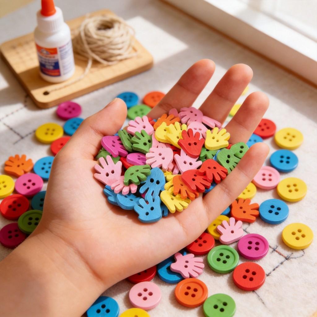 Wooden Colorful Cartoon Hand Buttons For Kids Diy Craft Projects And Kindergarten Activities