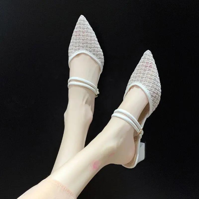 Fashion With Medium Heels Pointed Toe Sandals for Women Sales 2025 Luxury Woman Shoes On Sale Vintage New Breathable Fashion Footwear