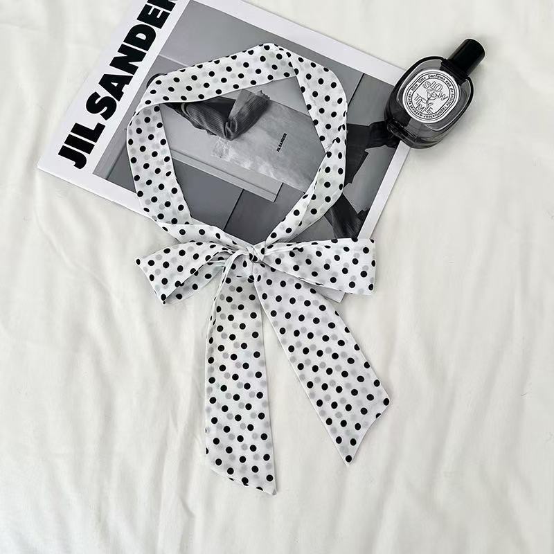 Retro fashionable polka dot long silk scarf women's spring and autumn y2k hot girl fashion versatile decorative scarf thin streamer