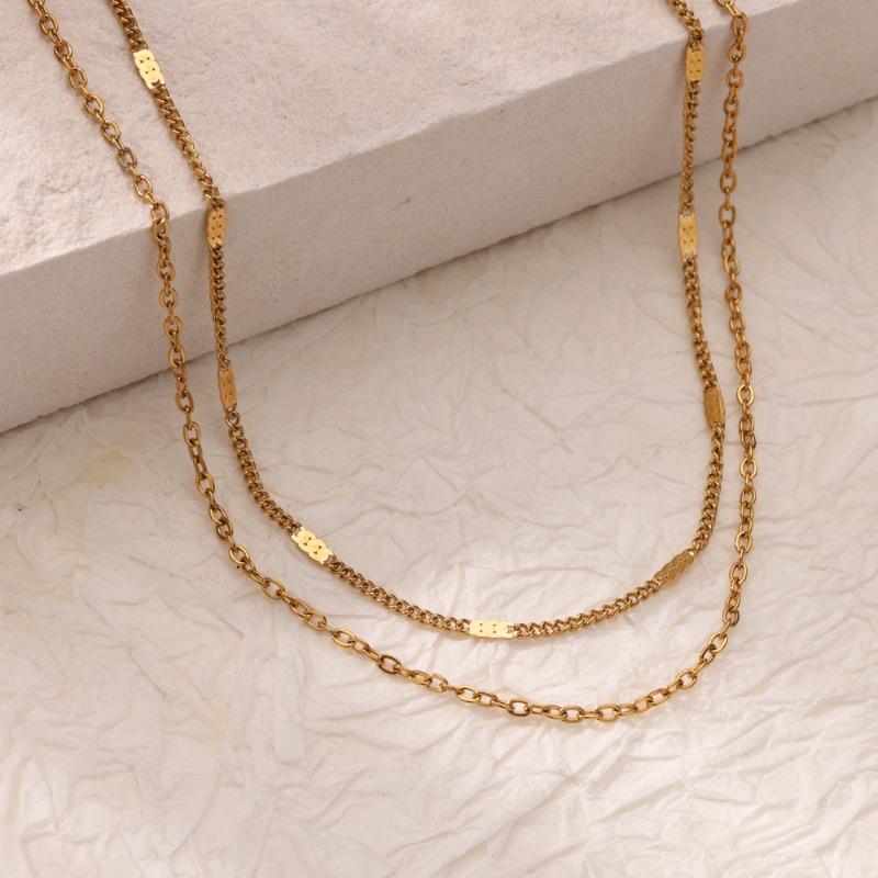 Multi-layer Stacked Chain Stainless Steel Gold-plated Double-layer Necklace Women's Fashion Niche Color-preserving Thin Chain O-chain New