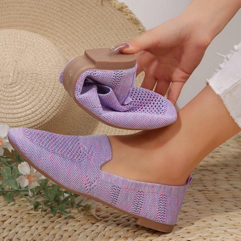 Womens New Solid Color Square Toe Mesh Loafers Shallow Soft Bottom Knit Casual Slip on Boat Flats