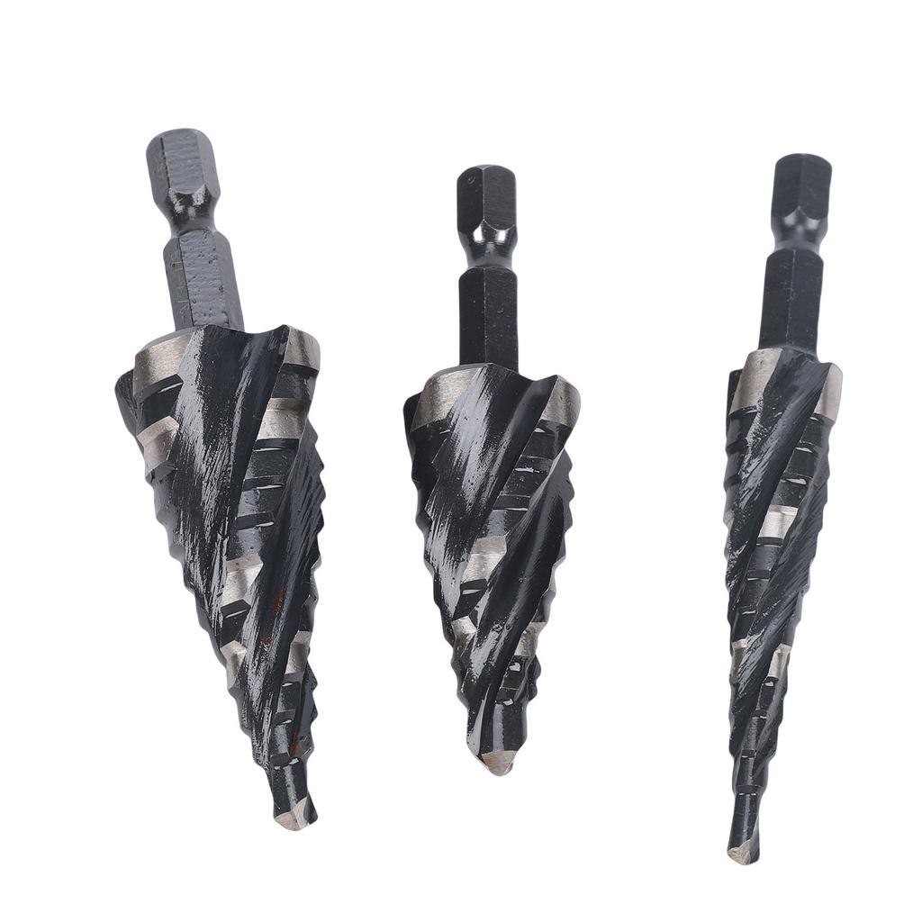 3PCS Spiral Step Drill Bit Set High Speed Steel Hex Shank 4 Flute Bits for Metal Aluminum Wood Plastic 1 8 1 2 1 4 3 4