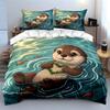 Cute Otter Floating with Heart Bedding Duvet Cover Set  (1*Duvet Cover 2*Pillowcases, without duvet insert)
