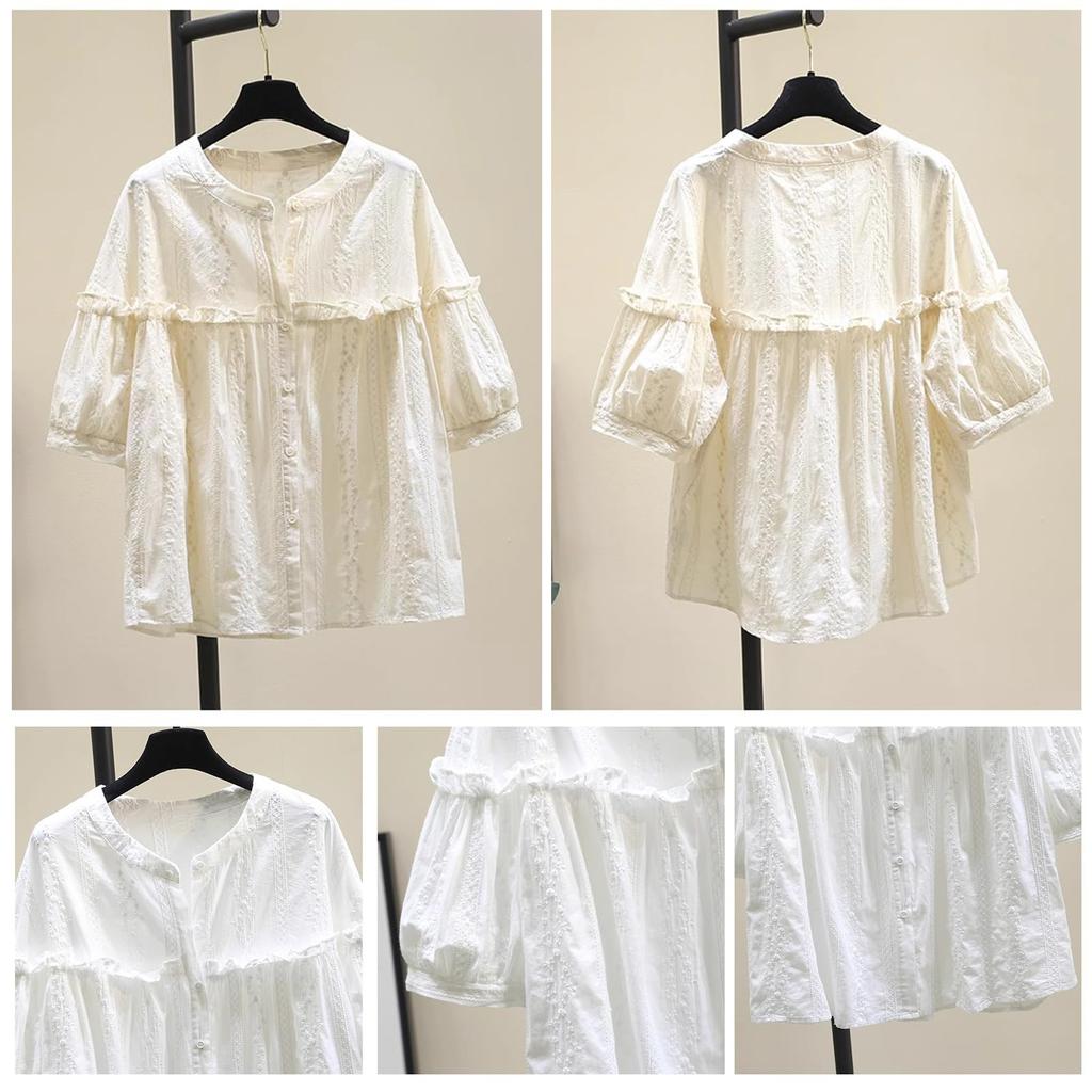 JoccKorr Ruffle Short Sleeve Top with Lace and Round Floral and Plus Sizes Perfect for and Office Perfect for Spring and Women's Shirt, Collar,