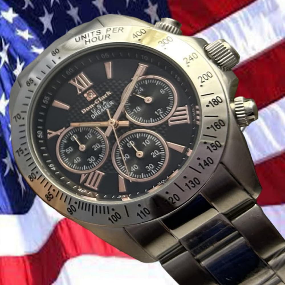 Don Clark Water Resistant to 10 1 Natural All Stainless Dolly Mark Chrono Pink Gold Stainless Men's Watch, Chronograph, ATM, Diamond, Steel, (Black,