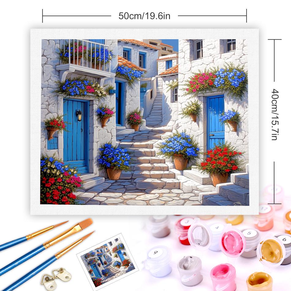 GATYZTORY Painting By Numbers DIY Frame Mediterranean Street Paint By Numbers Scenery Drawing On Canvas DIY Home Decoration
