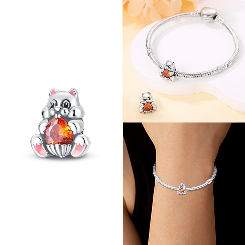 Original Copper Pink Zircon Cats Dogs Red Heart Squirrels Bead Fit Bracelet Women Jewelry Diy Children'S Day Gift