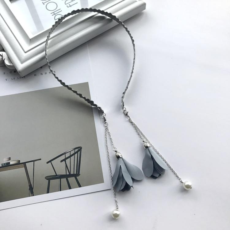 Simple fabric headband, flower pearl fake earrings, temperament versatile fringed pendant, headband, hairpin and hair accessories.