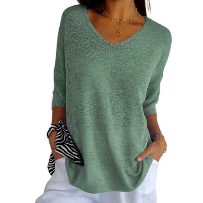 IHUASU Женский трикотажный повседневный свитер разноцветный узкий с V-образным вырезом — фото 9