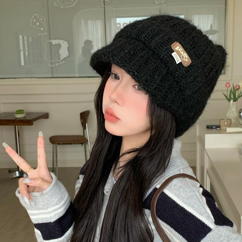 Autumn and Winter Hats Women's Big Head Circumference Knitted Wool Hats Cat Ears Cute Ear Protectors Cold Hats Fleece Thermal Hats
