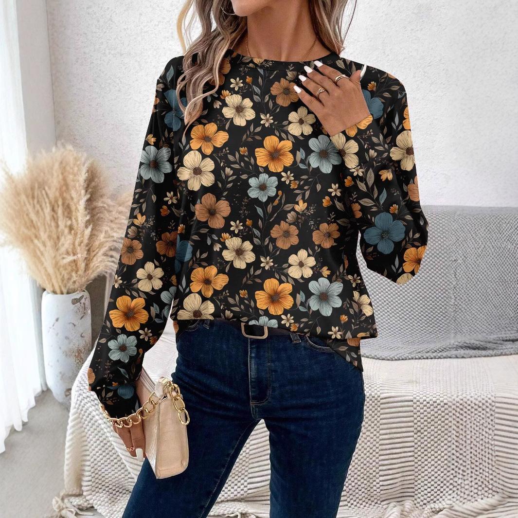 

Женские толстовки с круглым вырезом, 3D-принтом с растительным цветочным узором, модные, повседневные, с длинным рукавом M