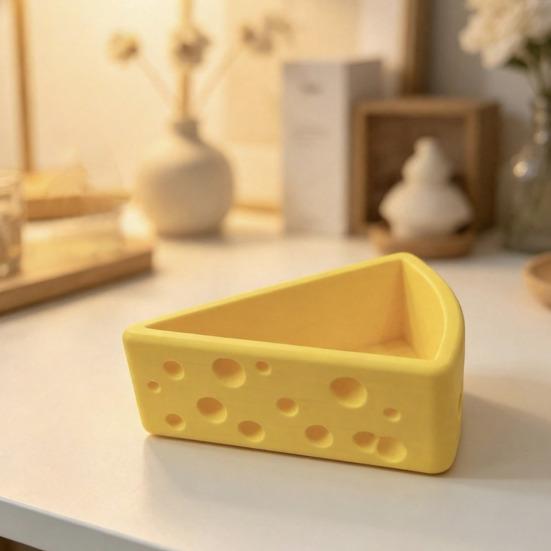 Cheese Ornament, 3D Printing Smooth Surface Storage Box, Cheese Hole Design Bright Yellow Cosmetic Organizer for Keys Cosmetics Stationery