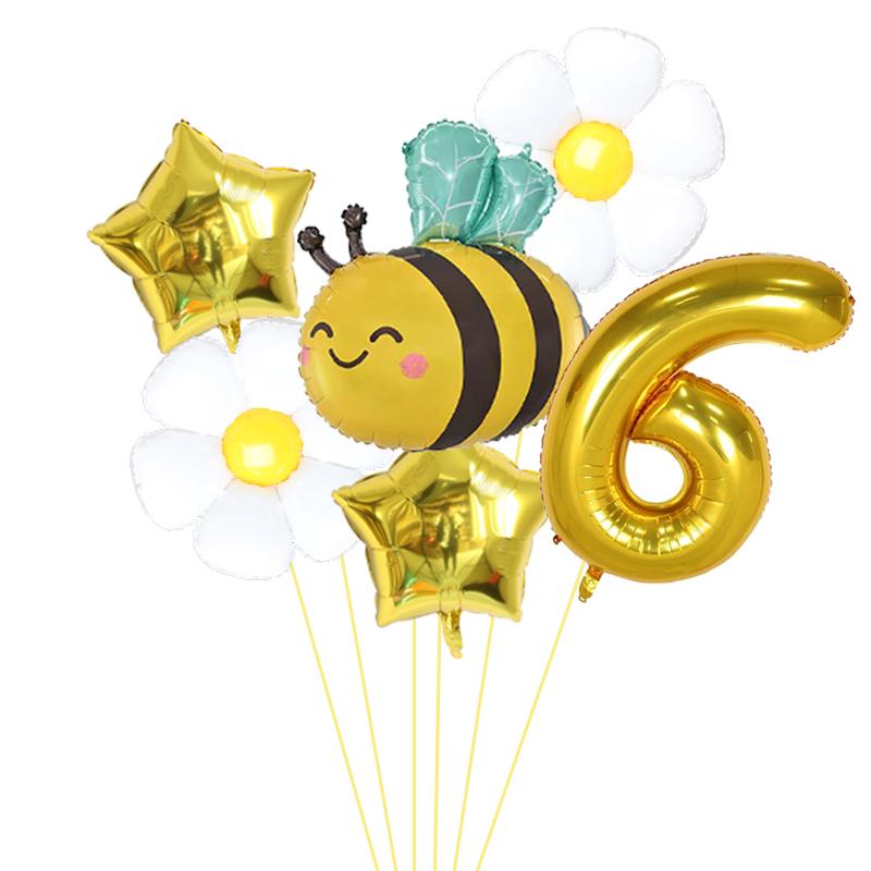 6Pcs Bee Daisy 40Inch Number Foil Balloon Set 1-9 Years Old Birthday Anniversary Graduation Baby Shower Party Decoration
