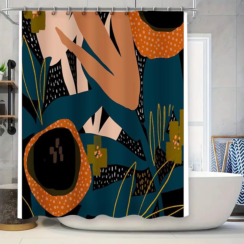 

Modern Abstract Shower Curtain Set Waterproof Farmhouse Bathroom Decor Nature Leaf Pattern Fabric Backdrop Vintage Style 90x180cm