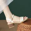Sandalias de punta cuadrada para mujer, zapatos de tacón medio grueso, Punta abierta, cómodos, combinan con todo, moda, verano,