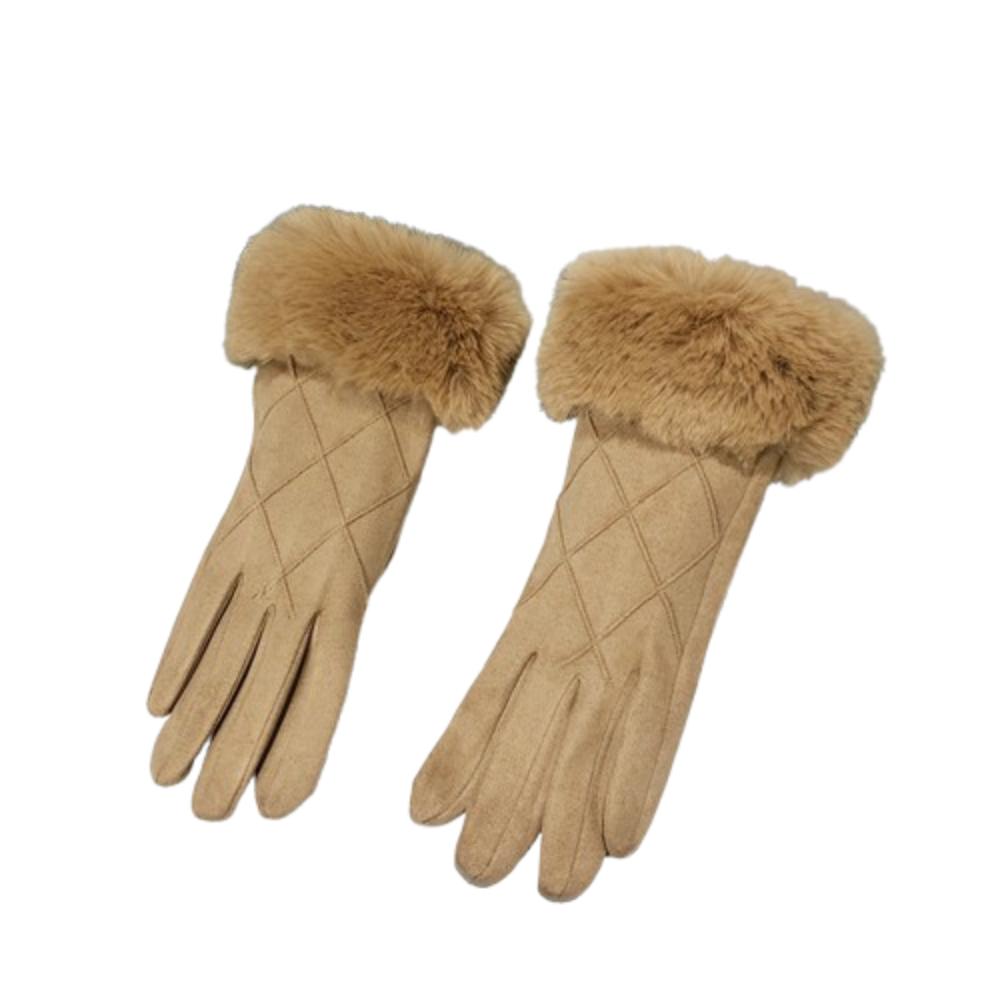 

Plush Gloves Plaid Women Cycling Mittens Simple Winter Fleece-lined Gloves Riding