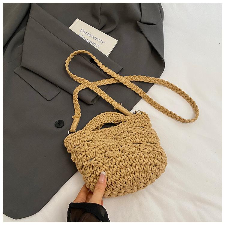 

Женская летняя вязаная новая плетёная сумка-ведро через плечо, нишевый дизайн, пляжная сумка для морского отдыха, тренд хаки