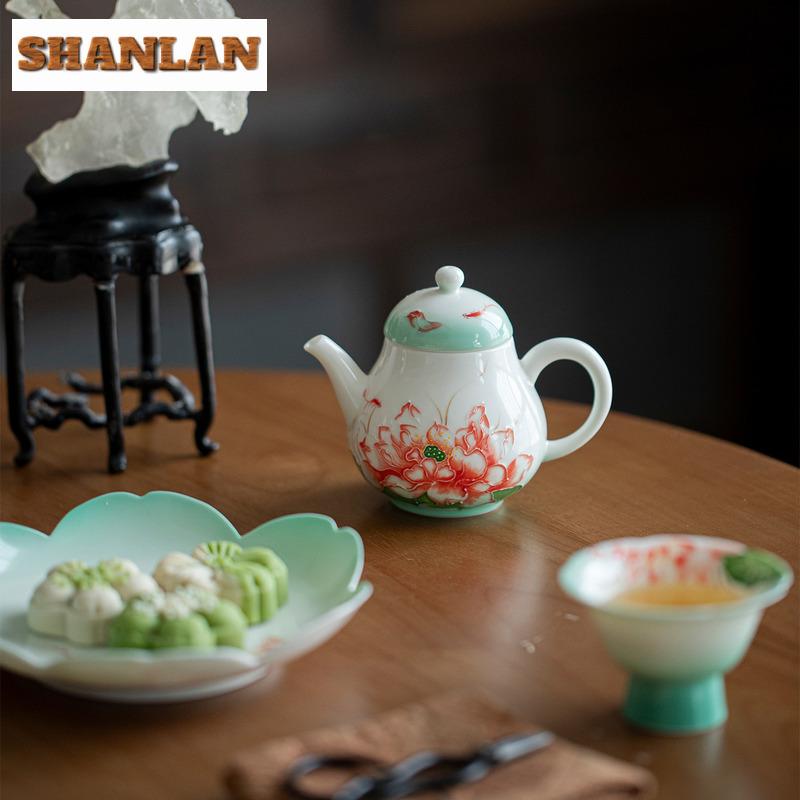 135ml Hand-painted Lotus Teapot Retro Tea Infuser Pot Tea Maker Kettle With Filter Chinese Tea Tableware Accessories Ornaments