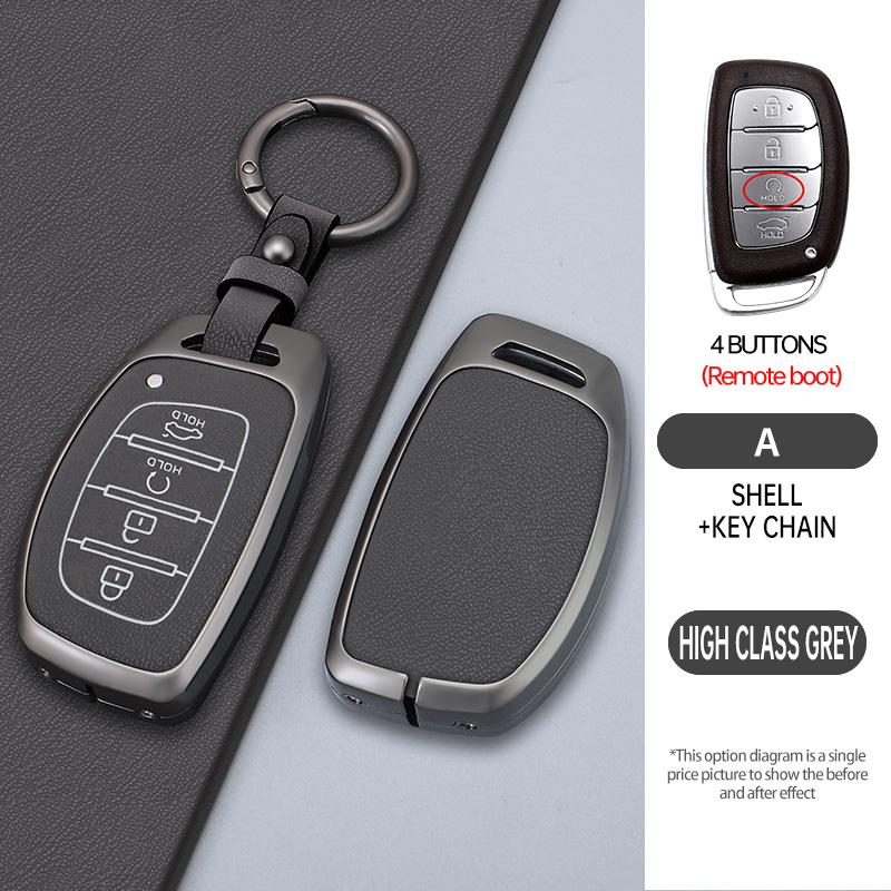 Zinc Alloy Leather Car Key Case Cover Fob Holder for Hyundai Tucson Santa Fe Rena Sonata Elantra Creta Ix35 Ix45 I10 I30 I40