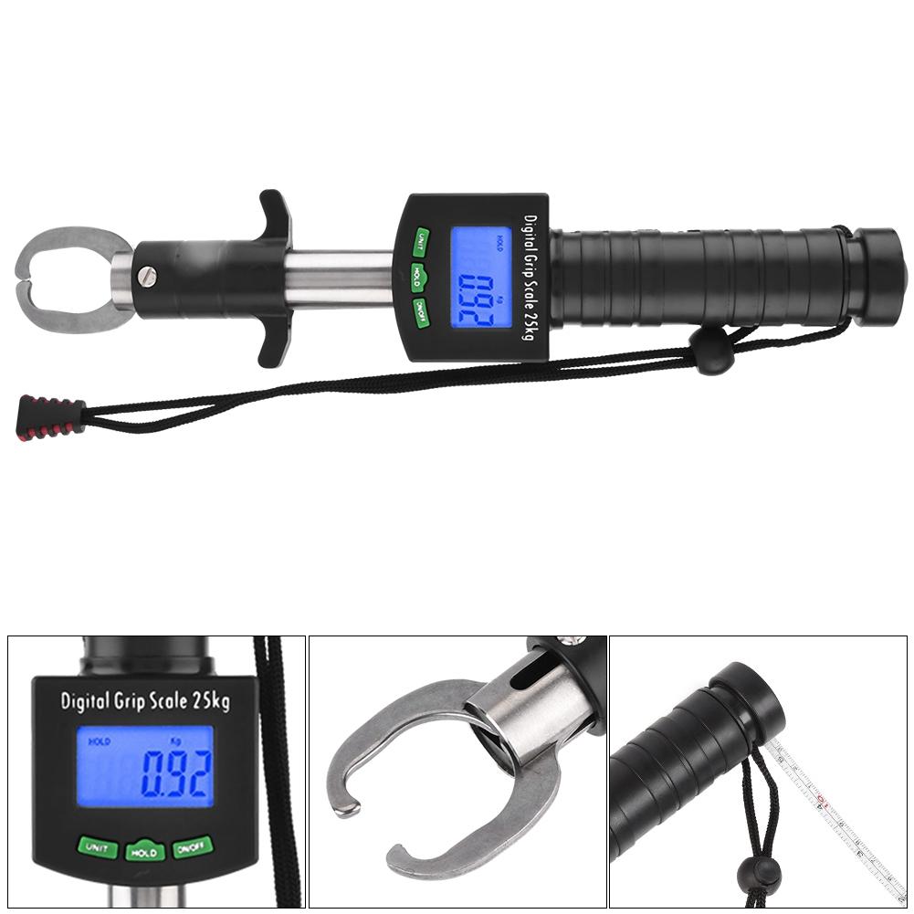 3 In 1 Digital Fish Grip Scale 25kg 55lb Fish Lip Gripper Grabber with 1M Tape Measure