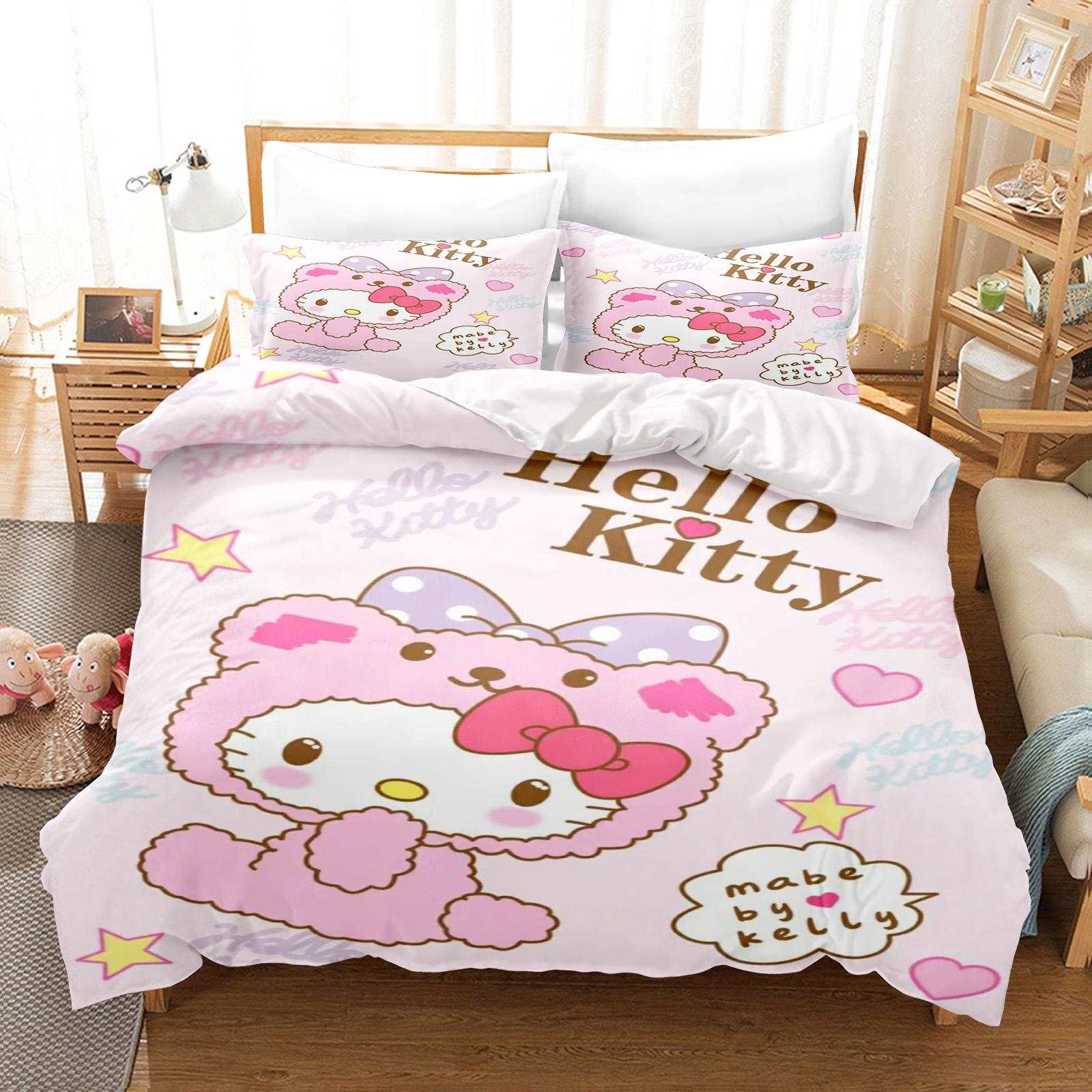 

Hello Kitty Спальня Дитячий Набір Постільної Білизни Підковдра Комфорт Королева З Наволочкою Різдвяні Подарунки Дім US Twin(172*218cm)3pcs