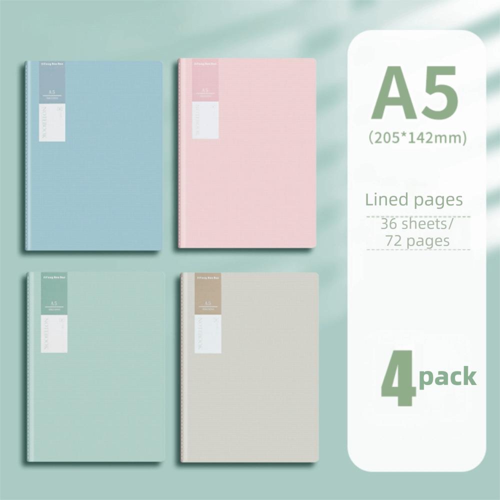 4Pcs Thickened A5/B5 Notebook Horizontal Line Inner Page 36 Sheets Exercise Book Time Management Flip Over Design Diary Book