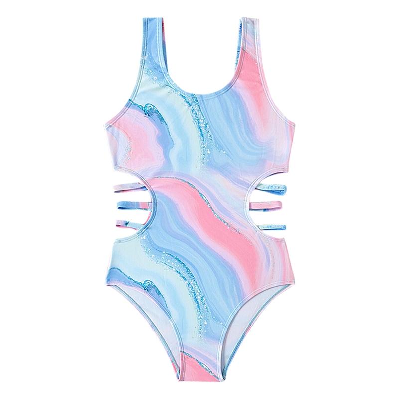 

Цельный купальник для девочек, детский купальник с принтом и открытой талией 7-8Y разноцветный