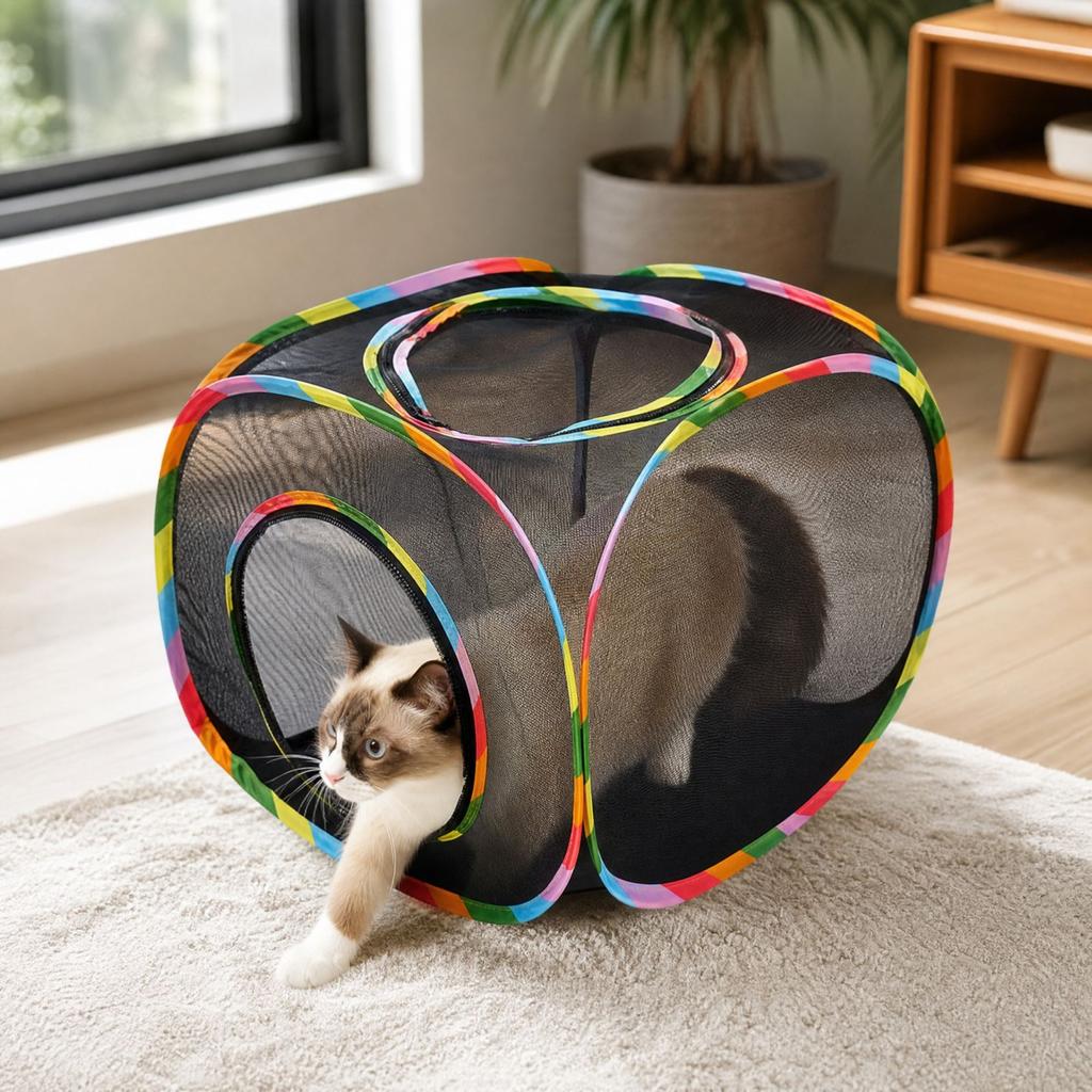 Foldable Tunnel Toy with Mesh Fabric for Indoor Play, Exercise and Fun