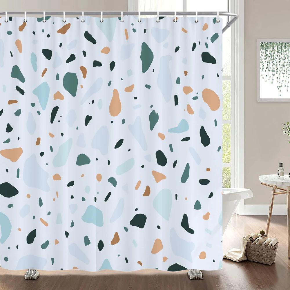 Small Stone Printed Shower Curtain Pebble Spots Pattern Bath Curtain Waterproof Bath Screen With Hooks For Home Bathroom Decor