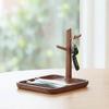 Wooden Organizer with Hooks Compact Entryway Tray Post Wood Grain Tabletop Storage