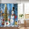 Christmas Snowman Shower Curtain Penguin Snowman Christmas Tree Farmhouse,Winter Snowny Rustic Country Holiday Fabric Bath