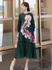 Stylish Red Pleated Dress for Middle-Aged Women - Age-Reducing, Loose Fit, New Chinese National Style Print for Spring