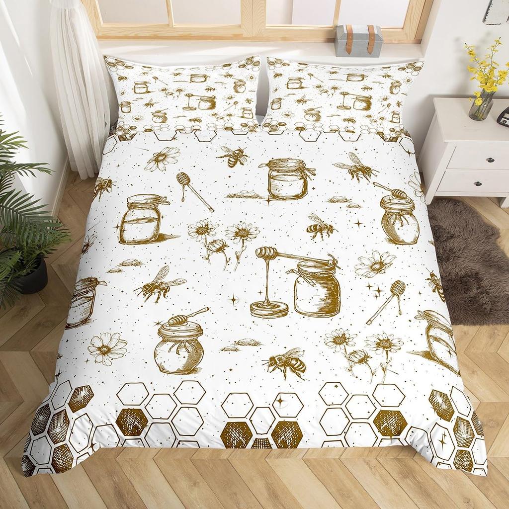 Cartoon Bee Duvet Cover Insect Honeybee Bedding Set Microfiber Wild Animal Comforter Cover King For Teens Boys Kawaii Home Decor