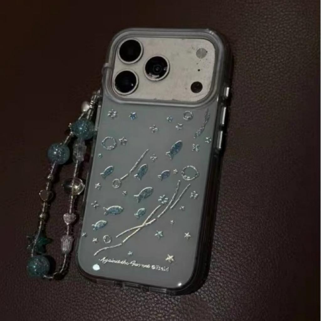 Summer Blue Cute Bubble Fish iPhone 15 Case Full Cover for Apple 17 Pro Max 16 14 Pro Max 15 Pro Protective Phone Cover