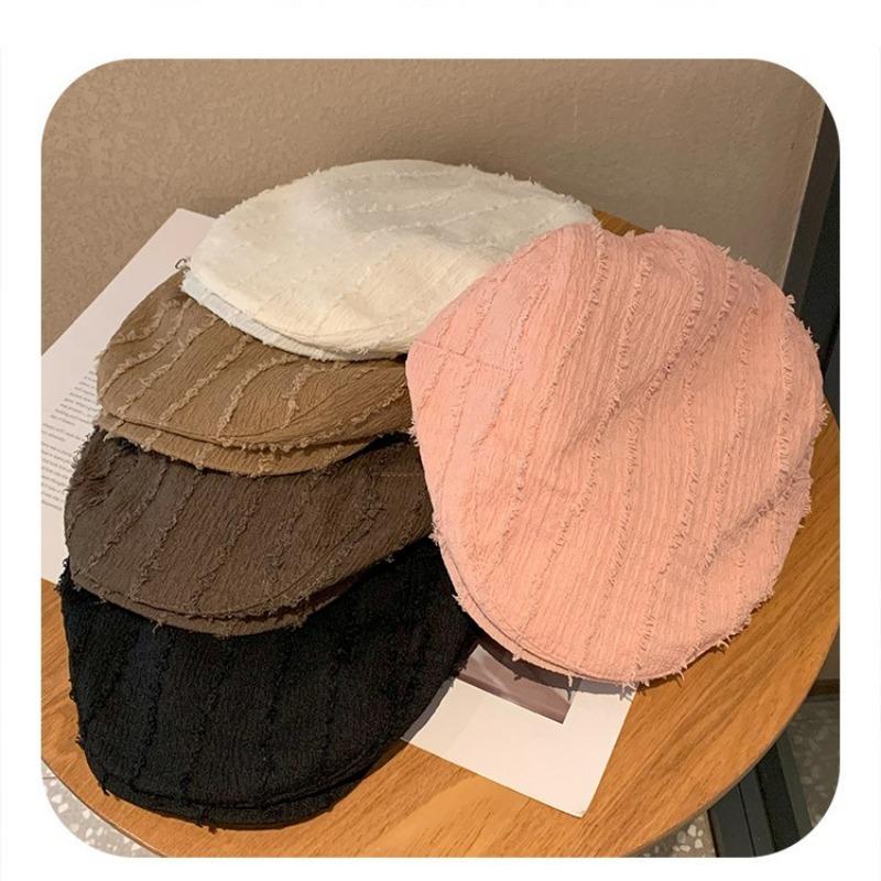 Retro Solid Color Striped Beret Women's Spring and Summer Literary and Retro Versatile Face Small Thin Newsboy Cap