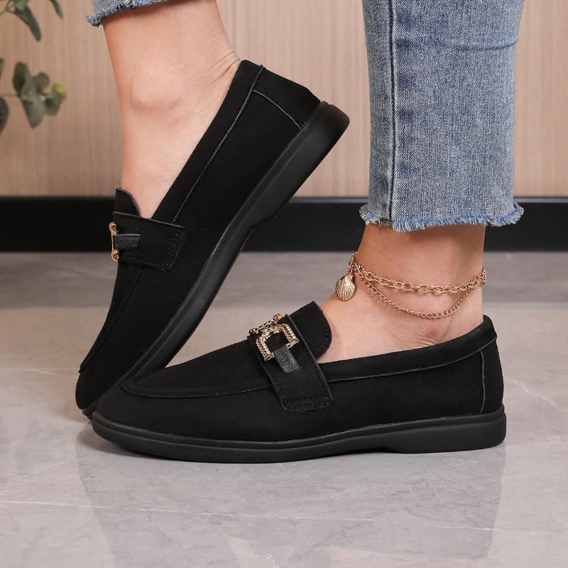 Large Suede Loafers Women's Fall New Metallic Comfortable Soft-soled Single Shoes