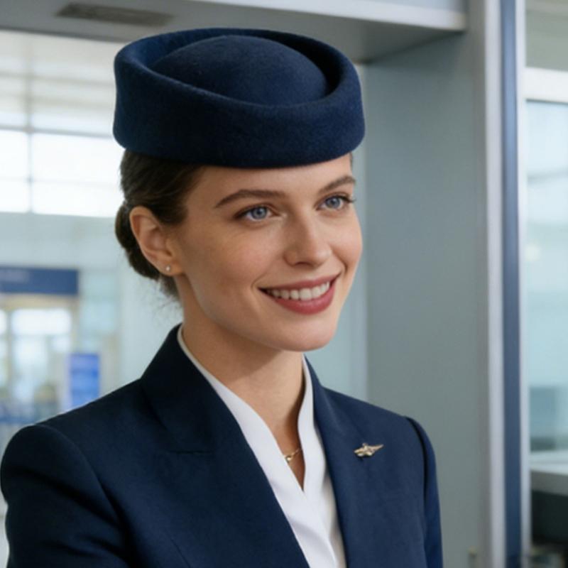 Professioneller Woll-Flugbegleiterhut Traditionelle Flugbegleiterkappe für Damen Uniformpassendes Accessoire Kopfbedeckung
