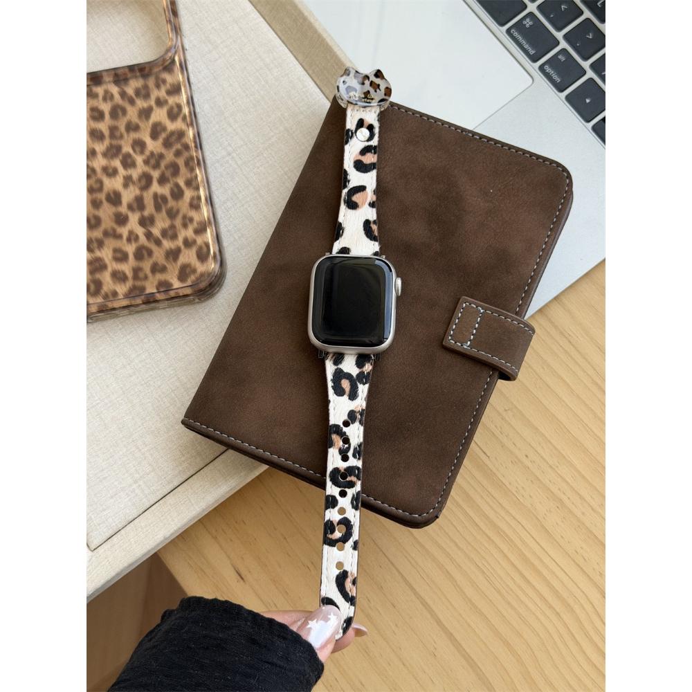 Leopard Print Genuine Leather Strap for Apple Watch, Fits Ultra 2, 49/46/45/42/40mm, Leather Wristband for iWatch Series 11 / 10 / 9 / 8 / 7 / 6/ 5/SE