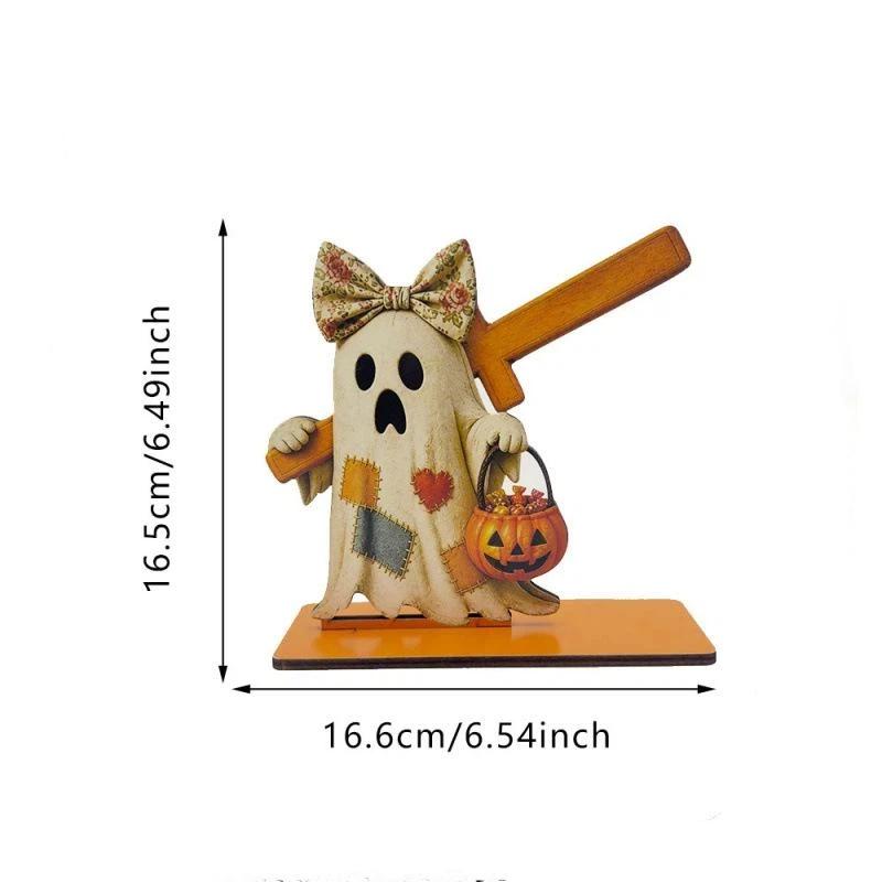 1Pcs Vintage Pumpkin Ghost Cat Kitchen Decor Accessories Towel Holder Stand Wooden Halloween Paper Towel Rack For Home