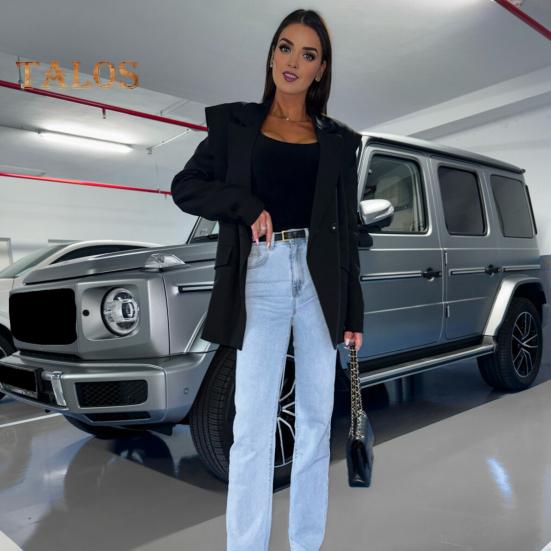 Chaqueta de traje para mujer, de manga larga, con solapa y cierre de botones, de color liso, holgada, con bolsillos con solapa, ropa informal de negocios