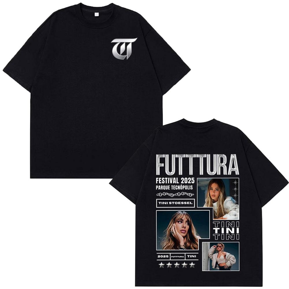 

Singer TINI STOESSEL Futtura Album 2025 Tour Vintage T Shirt Men Women Hiphop Tshirts Short Sleeves Cotton Tshirts Streetwear 4XL