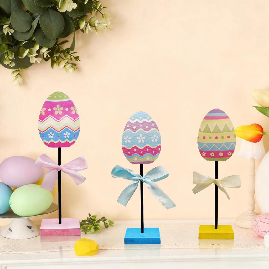 3-piece Set Of Easter Egg Colored Bow Decoration Desktop Decoration With Festive Atmosphere