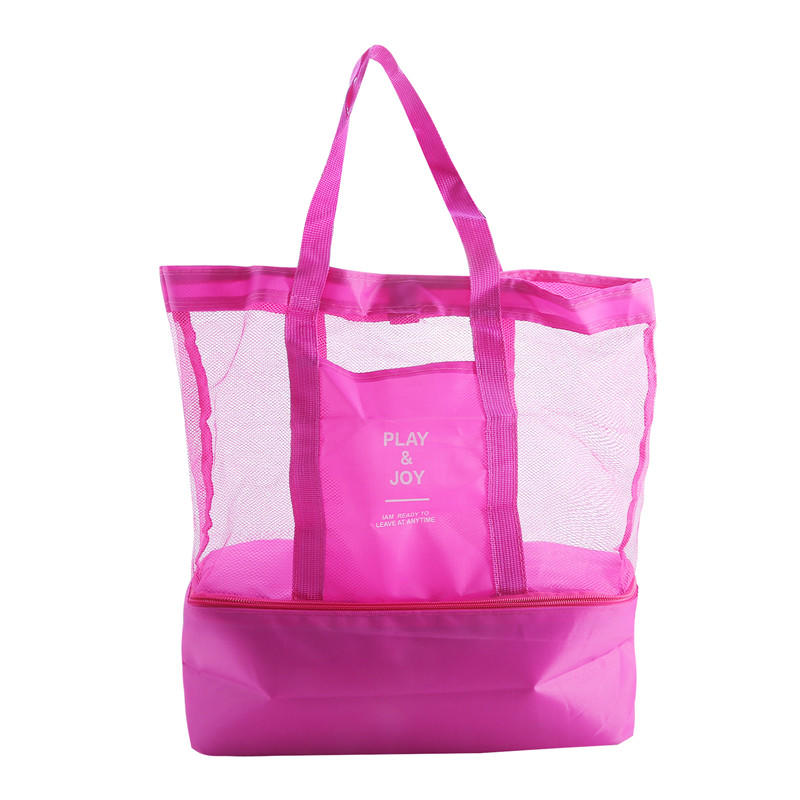 Thermal Insulation Bag Handheld Lunch Shoulder Bag Cooler Mesh Beach Tote Bag for Picnic Food Drink Storage