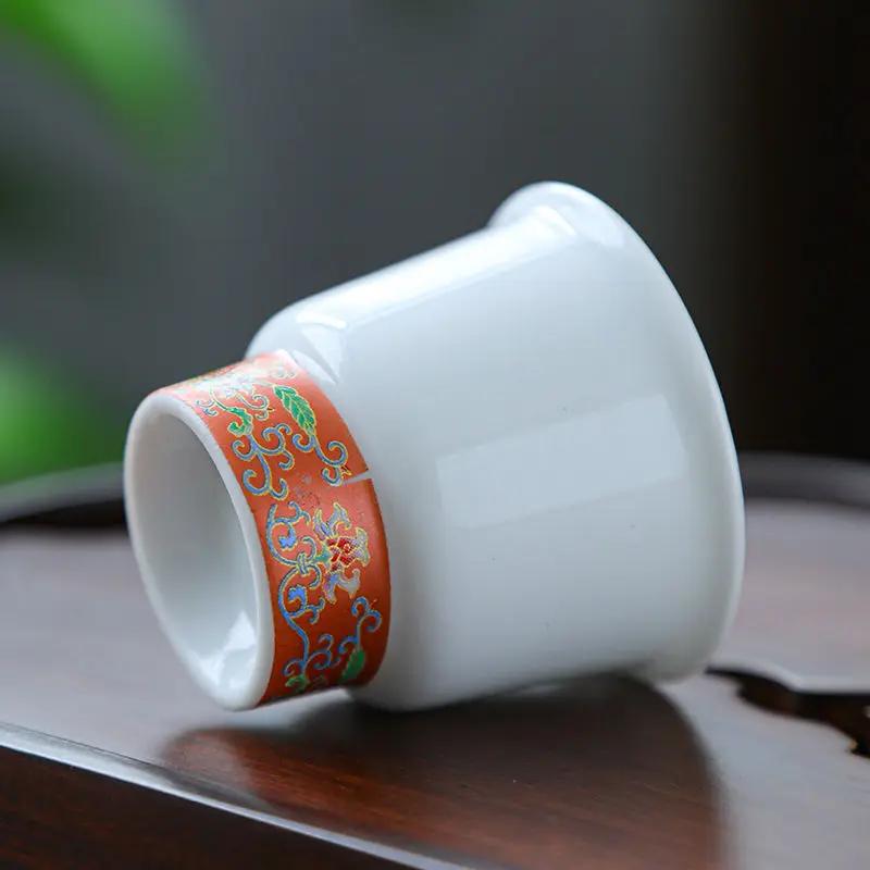 6PCS Jade Porcelain Master Cups with Chinese Kung Fu Tea Set, Small Size, White Porcelain Tea Cups for Household Use