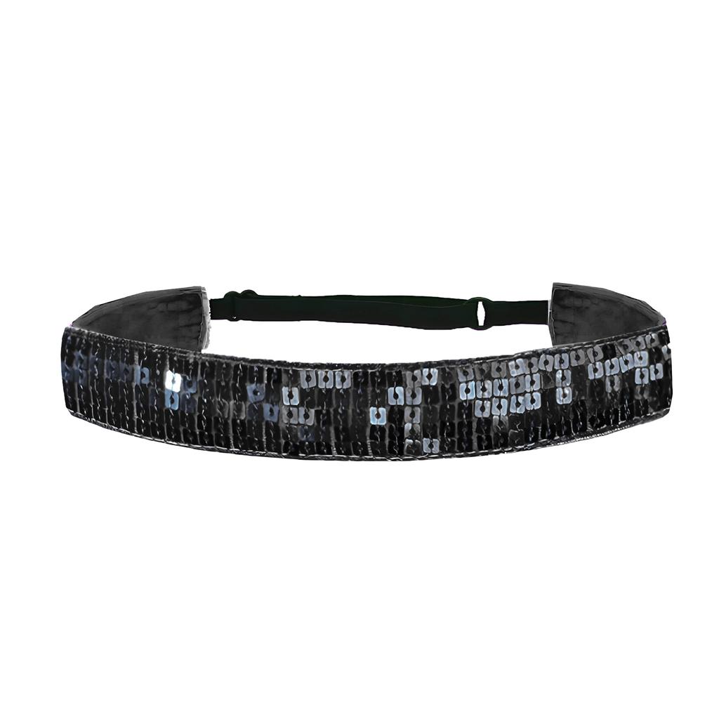 Adjustable Glitter Sequin Headbands for Women, Non Slip Velvet Lined Sports Yoga Hair Bands, Sparkly Elastic Head Wraps for Party Festival Gym Running
