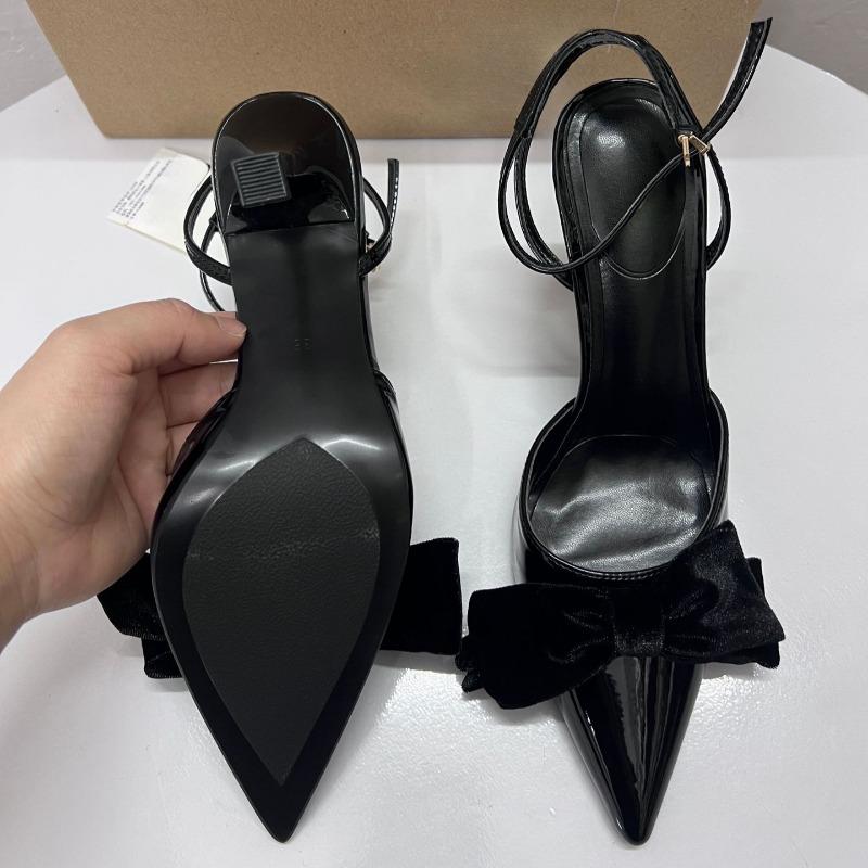 Fashion 2025 Spring High Heels Women Shoes Wedding Prom Black Bow Knot Ankle Strap Slingback Stiletto Elegant Dress Party Pumps for Lady