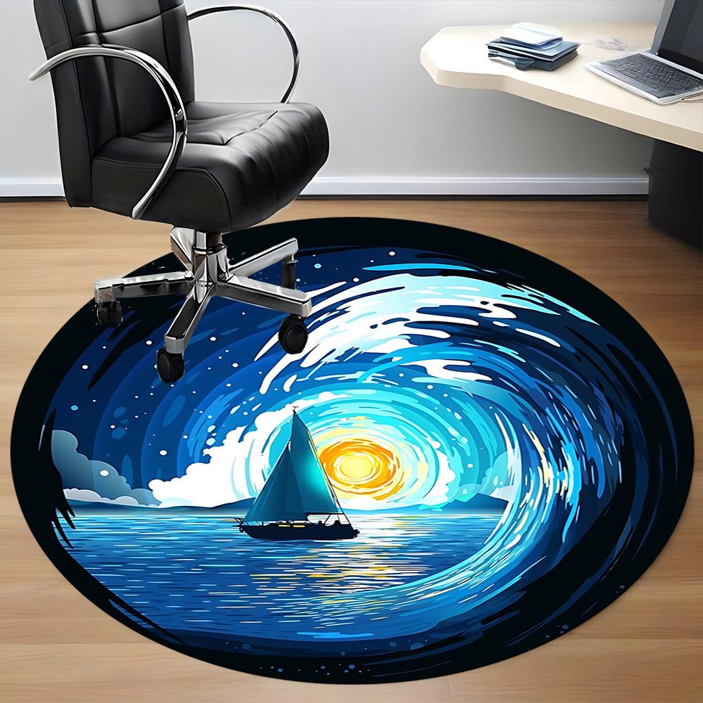 1pc Sailboat Sunset Office Round Area Rug, Indoor Mat Suitable ForOffice, Under Office Chairs Bedroom Living Room Home Decor, Room Deco  D064